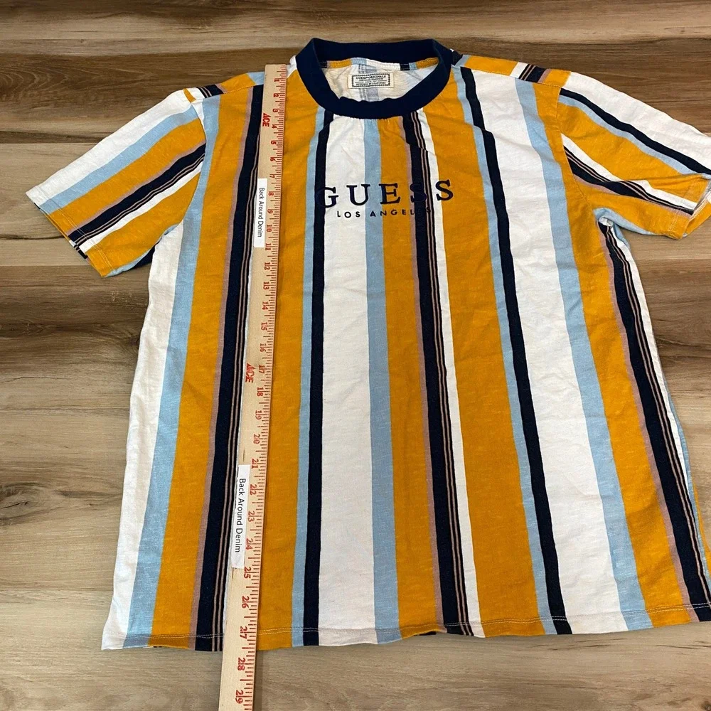 Guess Originals Los Angeles Striped T-Shirt Mens Medium Yellow Blue M91P98R5DD5 - Picture 4 of 9